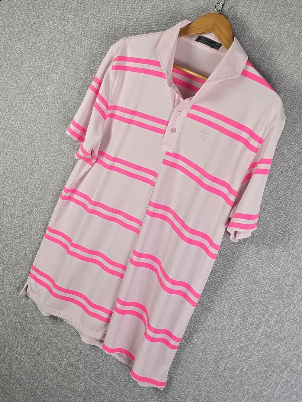 G/Fore Pink Off-set Striped Tech Pique Golf Polo Shirt Mens XL
